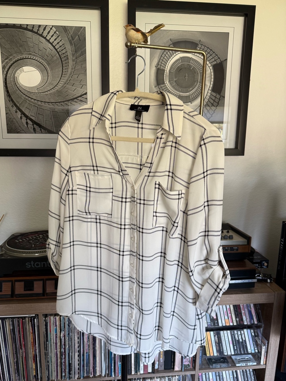 I.N. San Francisco White Plaid Button-Down Shirt
